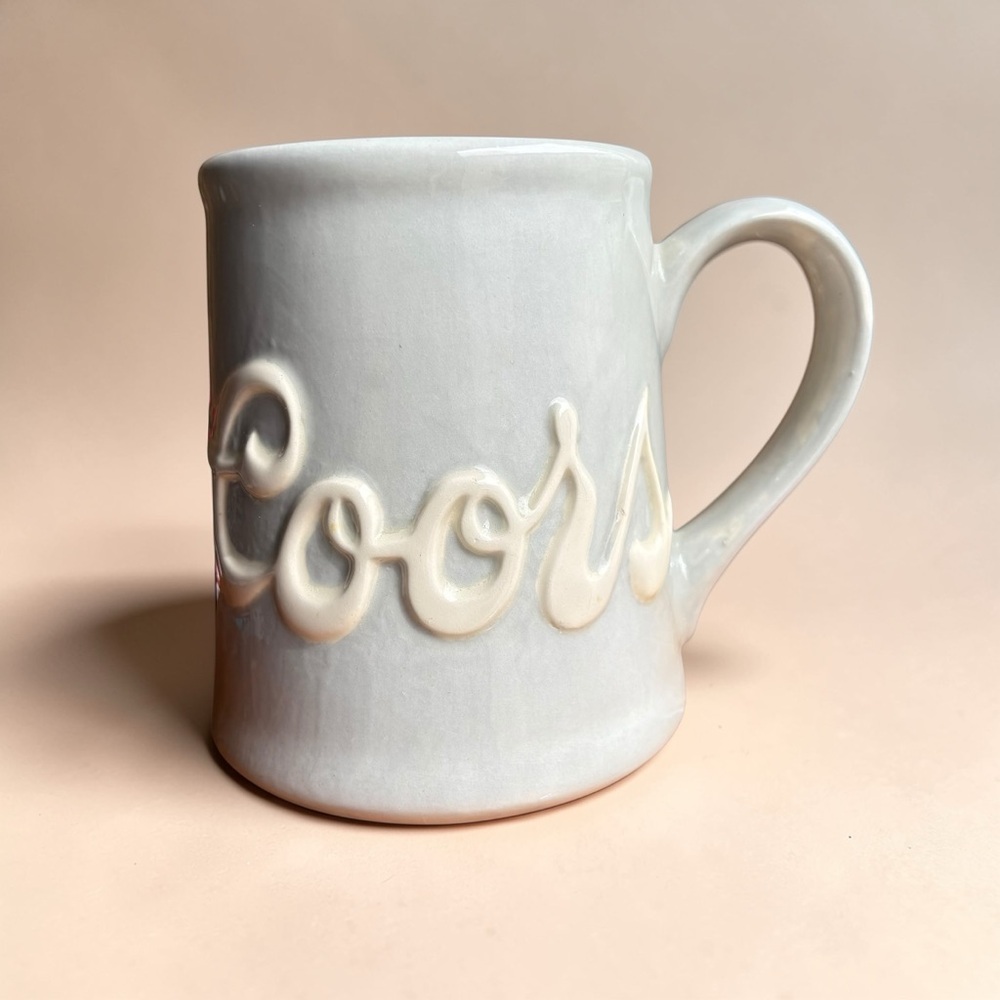 Vintage One Of A Kind Handmade COORS Coffee Mug Incised Christmas Gift 1985 Teal